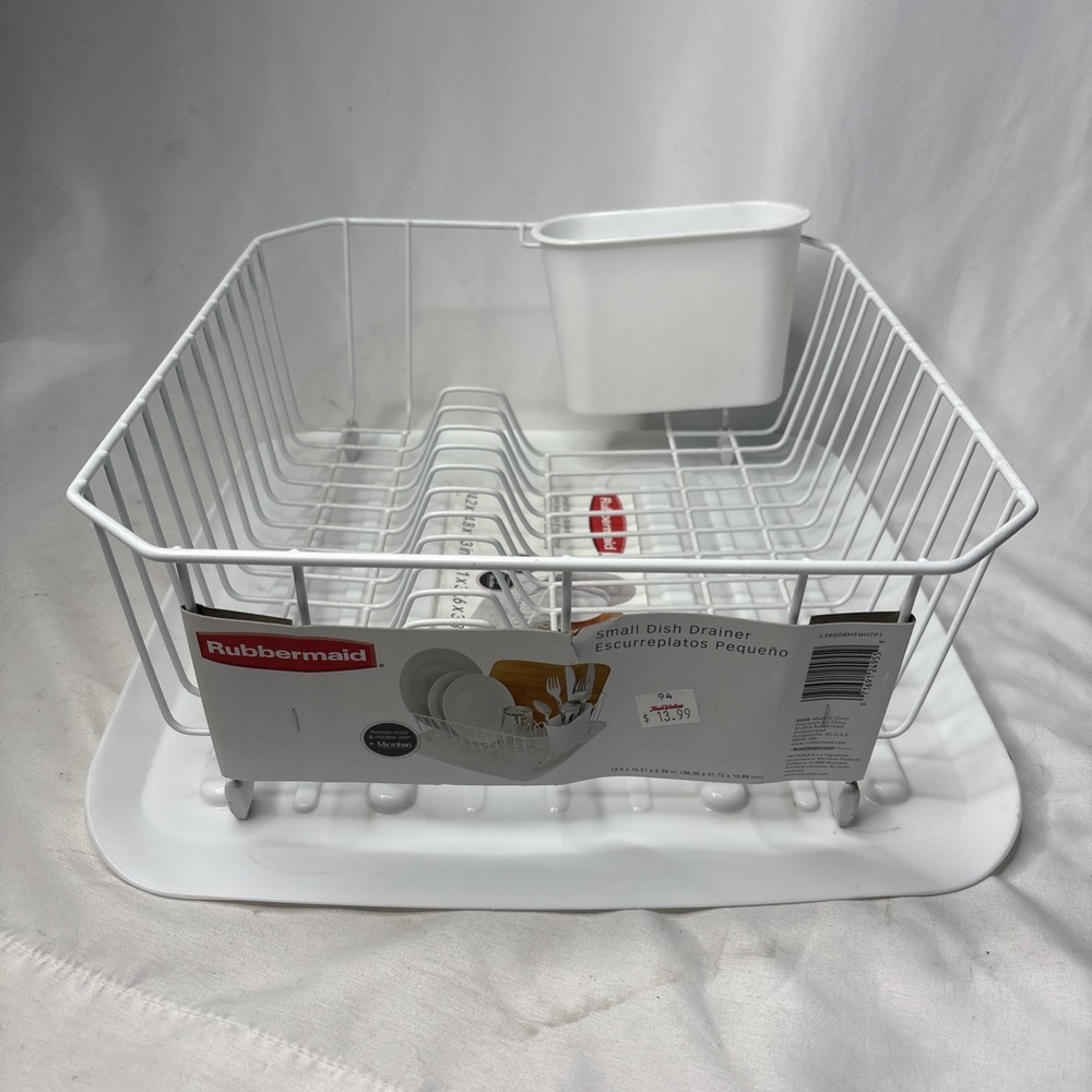 Rubbermaid 6008 White Small Dish Drainer Utensil Holder & Drainboard 1180MA NOS